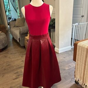 Mac Duggal Red Pleated Midi Dress for Wedding Guest